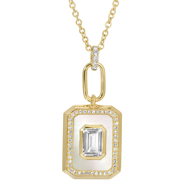 TREY BLUE TOPAZ + MOTHER OF PEARL RECTANGLE NECKLACE