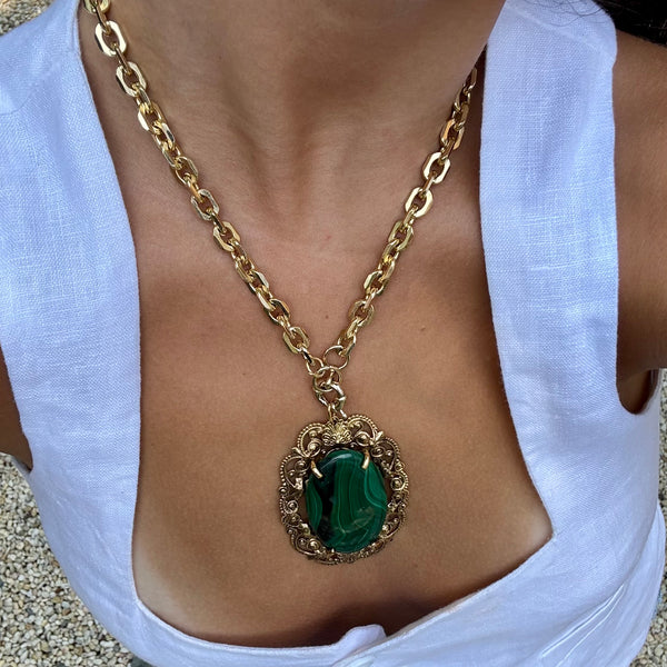 BEA FILAGREE MALACHITE STATEMENT  NECKLACE
