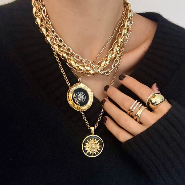 SKYLAR ENAMEL PINWHEEL DOUBLE DISC NECKLACE