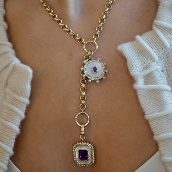 MARGAUX MOTHER OF PEARL + AMETHYST  DISC PENDANT