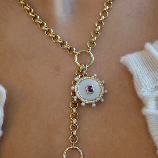 MARGAUX MOTHER OF PEARL + AMETHYST  DISC PENDANT