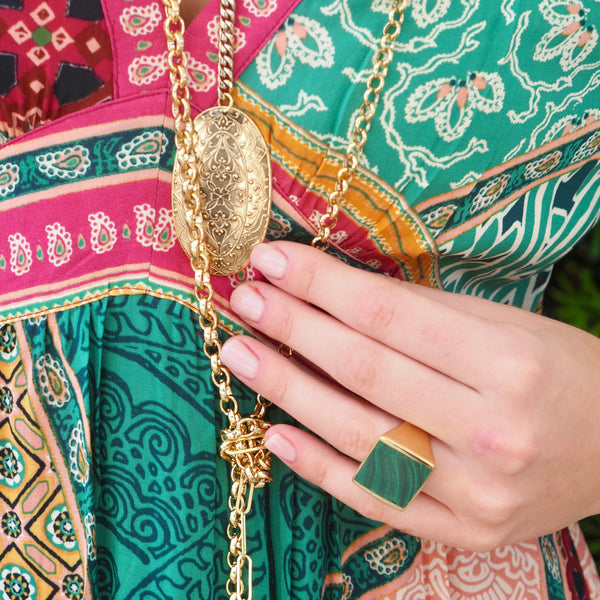 STELLA MAVEN FLAT MALACHITE STONE RING