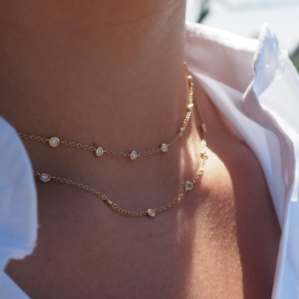EDEN BEZEL DOUBLE 14K CHAIN NECKLACE