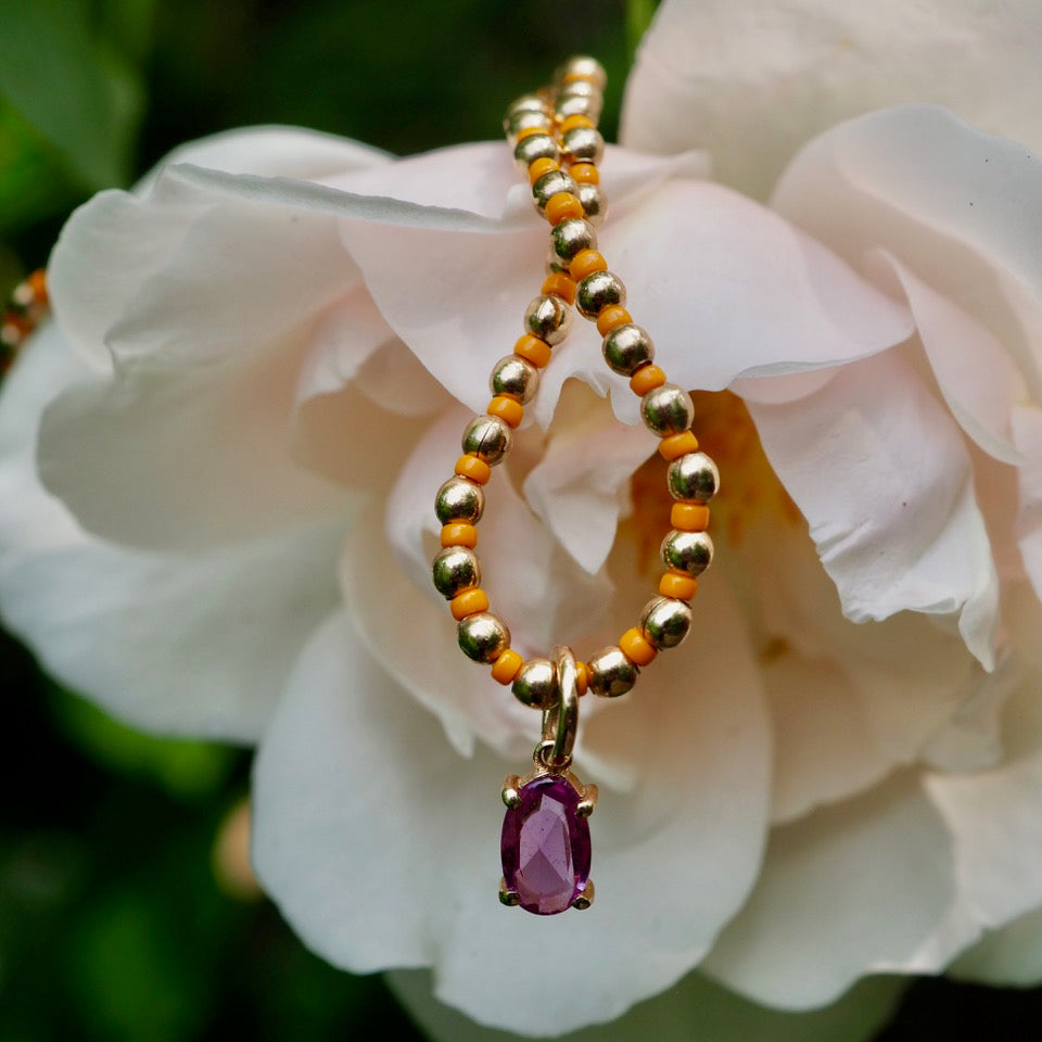 ZELLA PINK SAPPHIRE PENDANT ON ORANGE BEADED NECKLACE