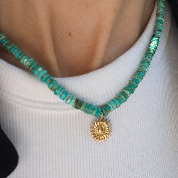 STAY GOLD BURST ON TURQUOISE BEADED NECKLACE