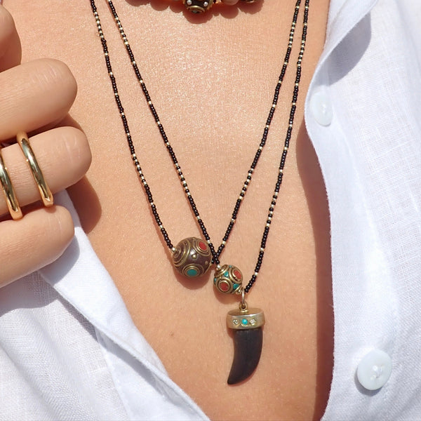 ALEX  BEADED HORN DROP NECKLACE