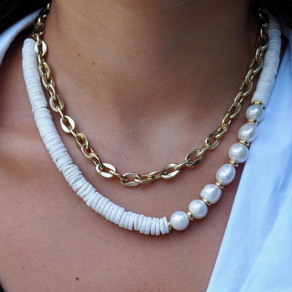 CHARLEE PEARL + SHELL BEADED NECKLACE