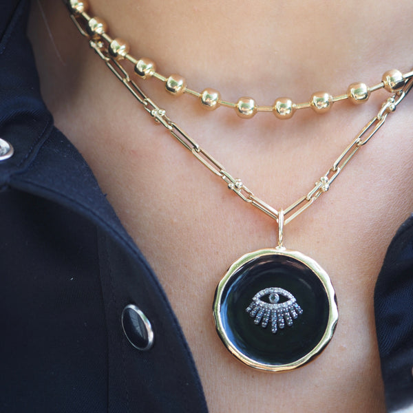 ASHE LASHED EVIL ENAMEL DISC NECKLACE
