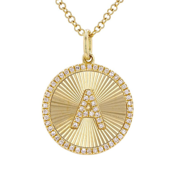 FLUTED  INITIAL DISC NECKLACES
