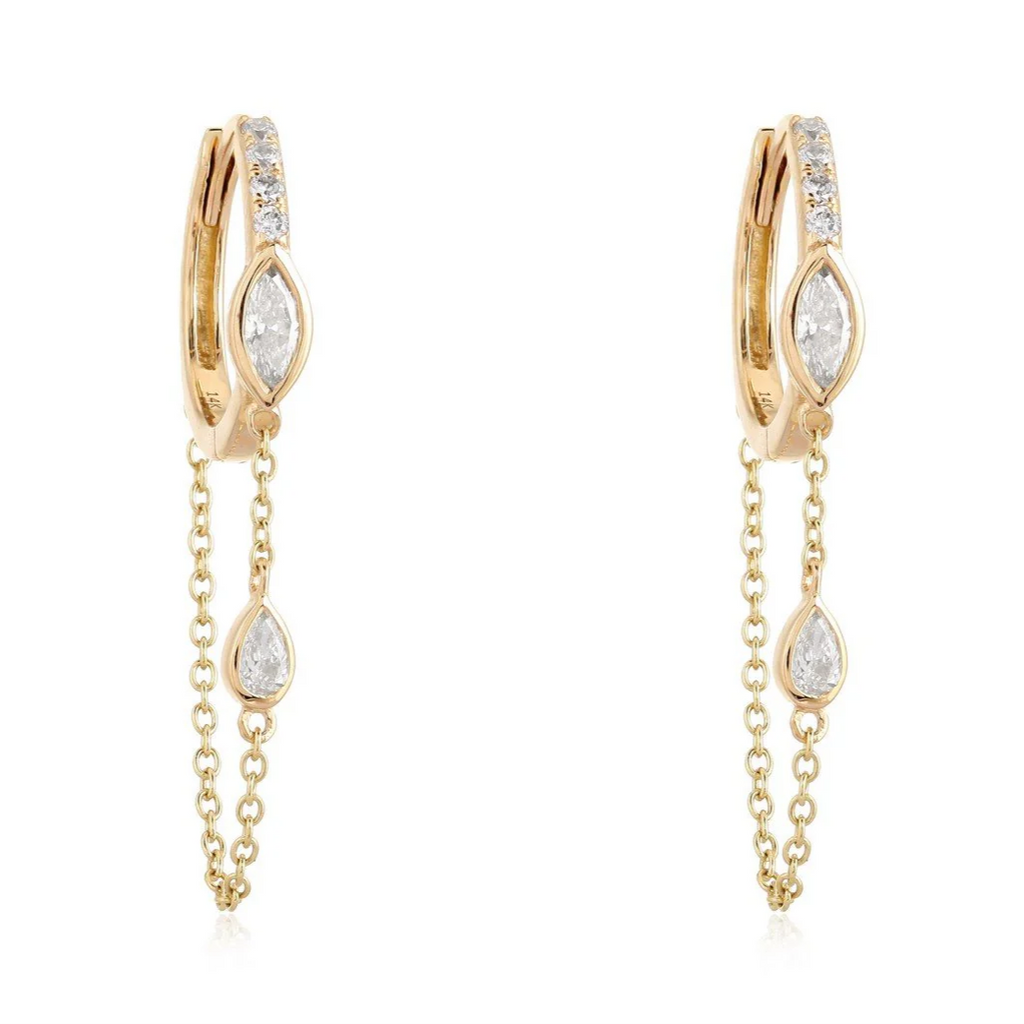 BEAN HUGGIE DIAMOND/CHAIN DROP EARRINGS