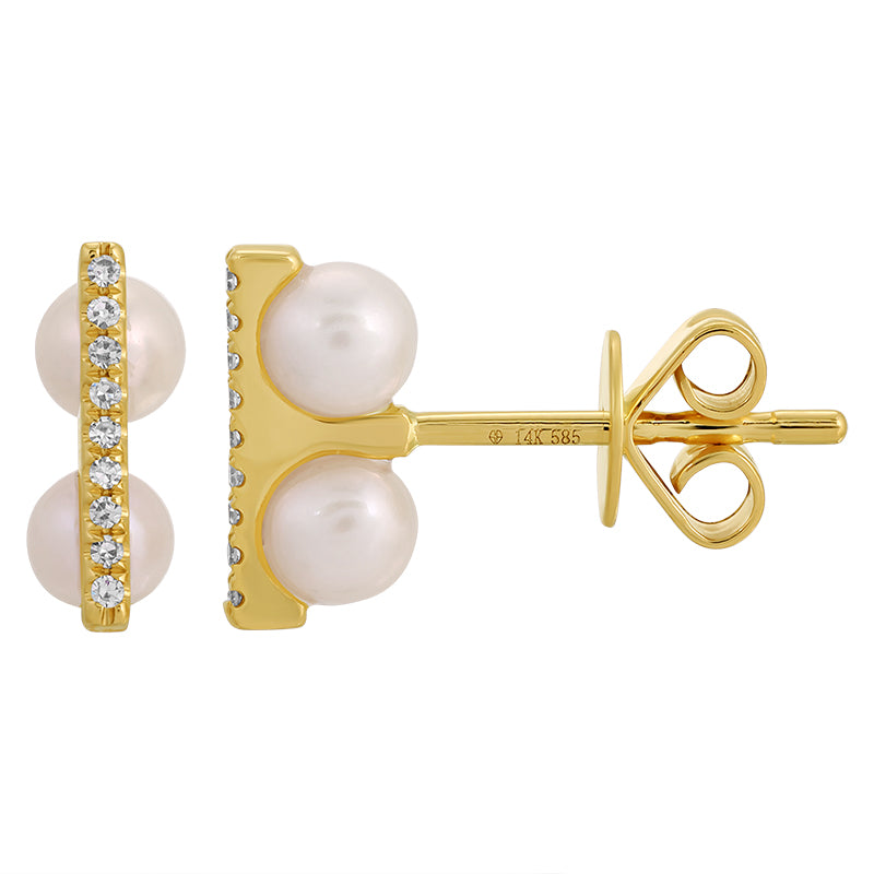FLORA DOUBLE  PEARL BAR STUD EARRINGS