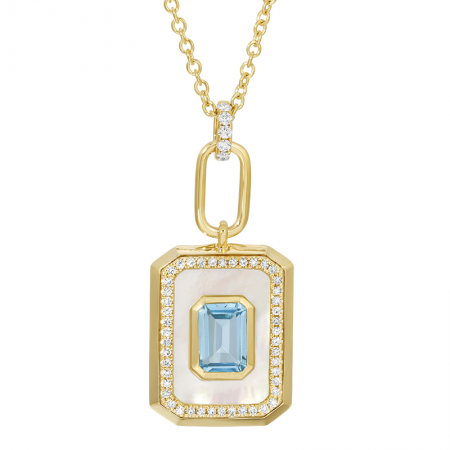 TREY BLUE TOPAZ + MOTHER OF PEARL RECTANGLE NECKLACE