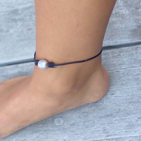 MOTHER OF PEARL/ LEATHER - ANKLET
