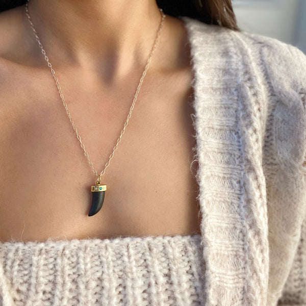 ALEX  BEADED HORN DROP NECKLACE