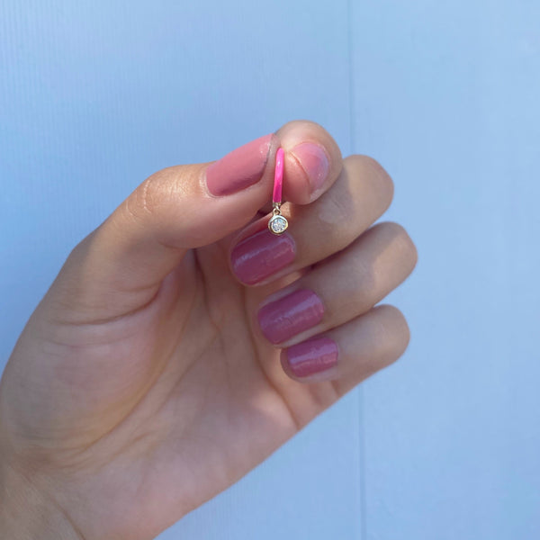 HAVEN  HOT PINK ENAMEL + DIAMOND DROP HUGGIES