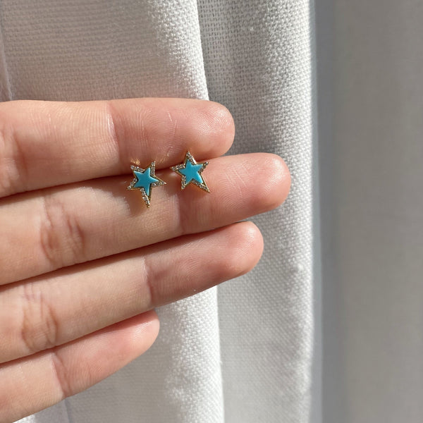 TRACY TURQUOISE ENAMEL STAR STUD EARRINGS