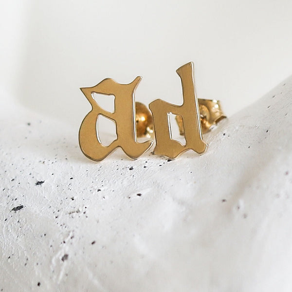 OLD ENGLISH INITIAL STUD EARRINGS