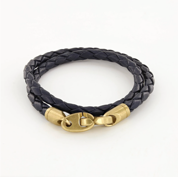 JOURNEY  Double Wrap Leather Bracelet - BLACK + MATTE BRASS
