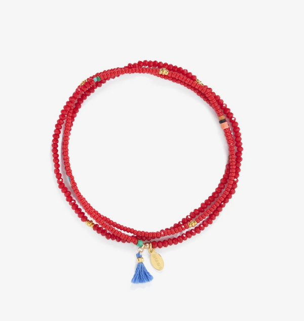 ELIZA RED BEADED STRETCH BRACELET