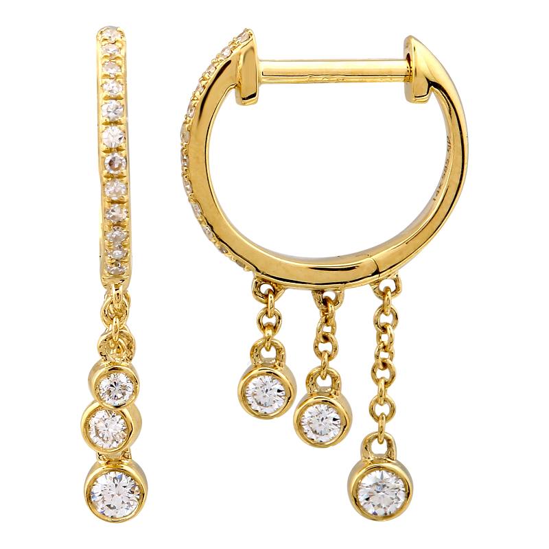 SAMARATRIPLE CHAIN  DANGLE DIAMOND HUGGIE EARRINGS