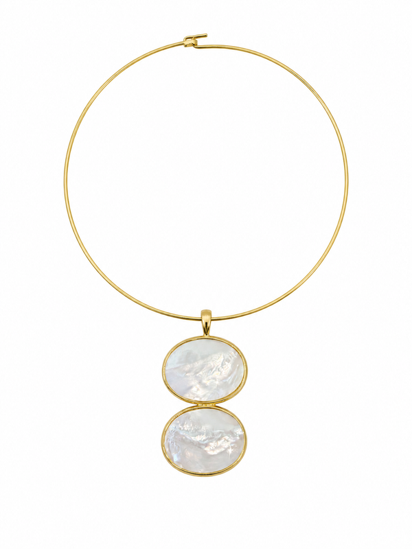 LUCY DOUBLE MOTHER OF PEARL DROP PENDANT