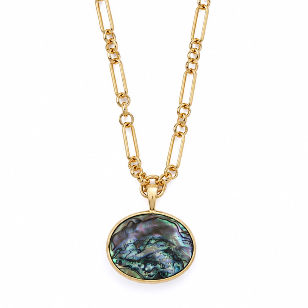 TAYE MOTHER OF PERL OVAL DISC NECKLACE