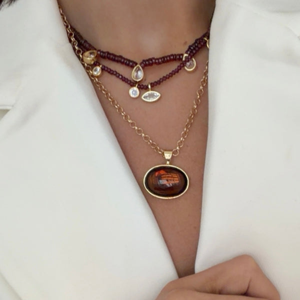 BRYCE TOPAZ HORZONTAL OVAL   DISC NECKLACE