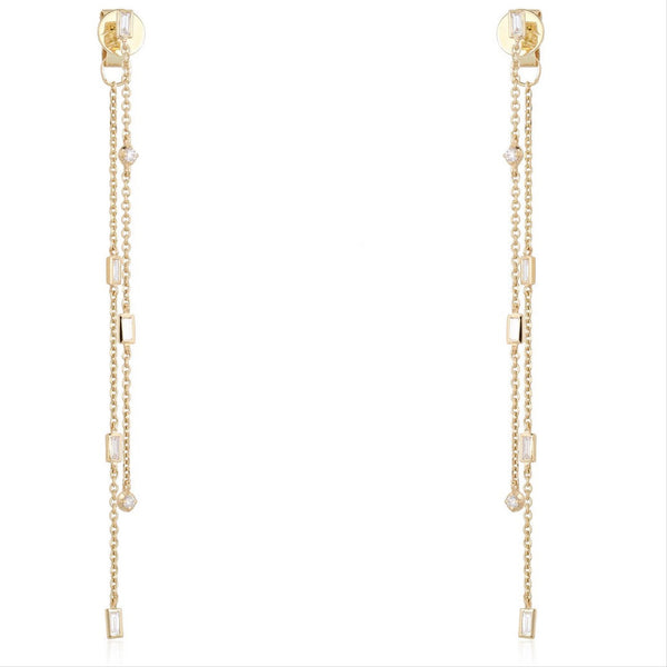 CHLOE JADE BAGUETTE DIAMOND DROP EARRINGS