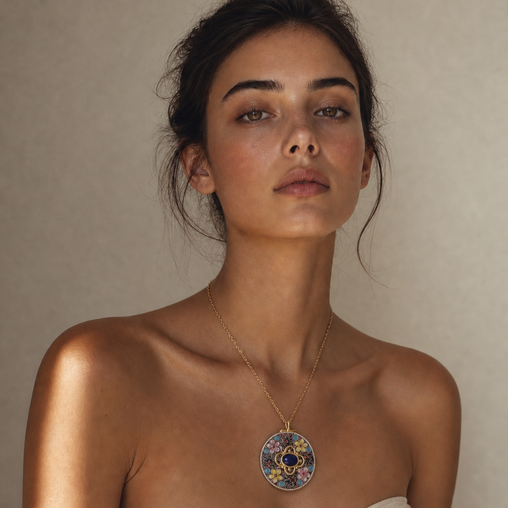 ELISA  ENAMEL FILAGREE DISC PENDANT NECKALCE