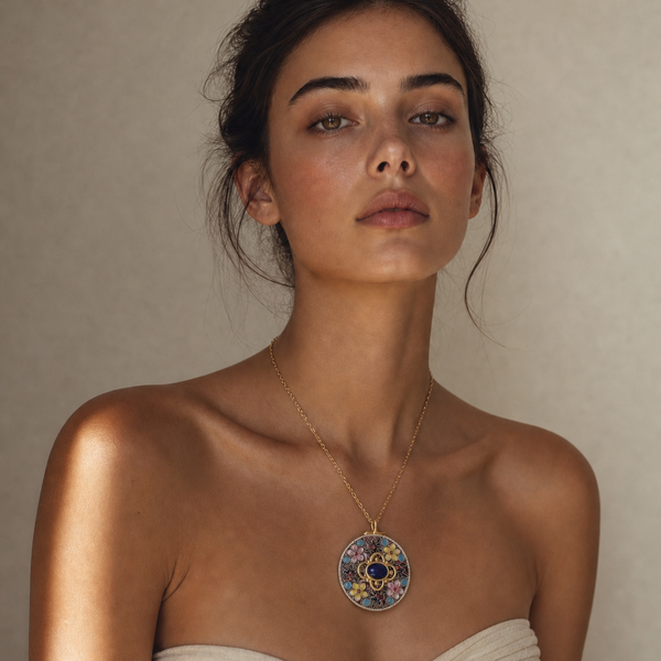 ELISA  ENAMEL FILAGREE DISC PENDANT NECKALCE