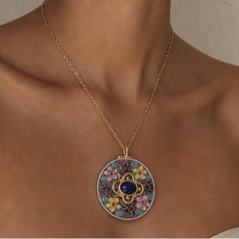 ELISA  ENAMEL FILAGREE DISC PENDANT NECKALCE