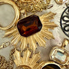 ROSEY TOPAZ  RECTANGLE HALF BURST PENDANT  NECKLACE