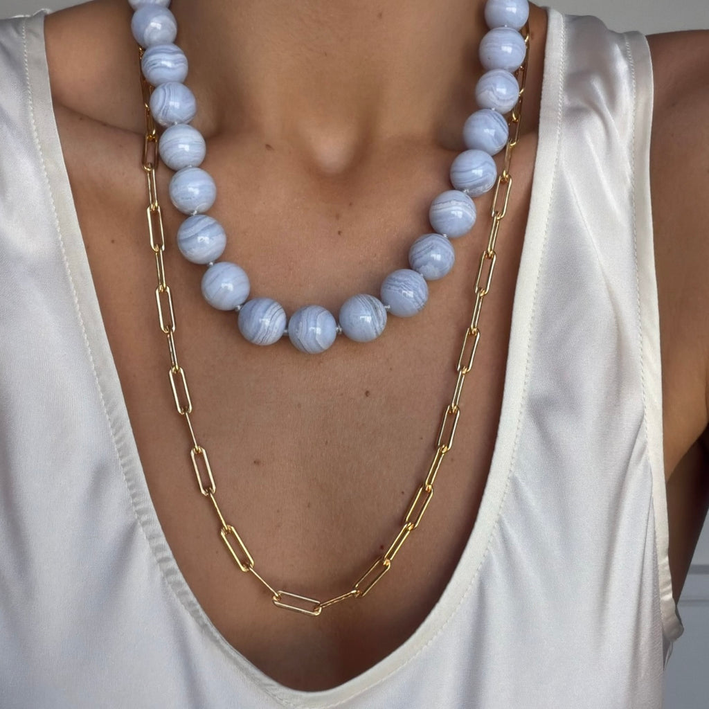 SAYLOR  BLUE LACE AGATE  BEADED NECKLACE