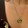 HENRIE BLACK DOTTED RECTANGLE ENAMEL DISC NECKLACE - 1"