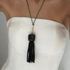 BLAIRE BONE + BLACK LEATHER TASSEL DROP