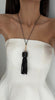 BLAIRE BONE + BLACK LEATHER TASSEL DROP