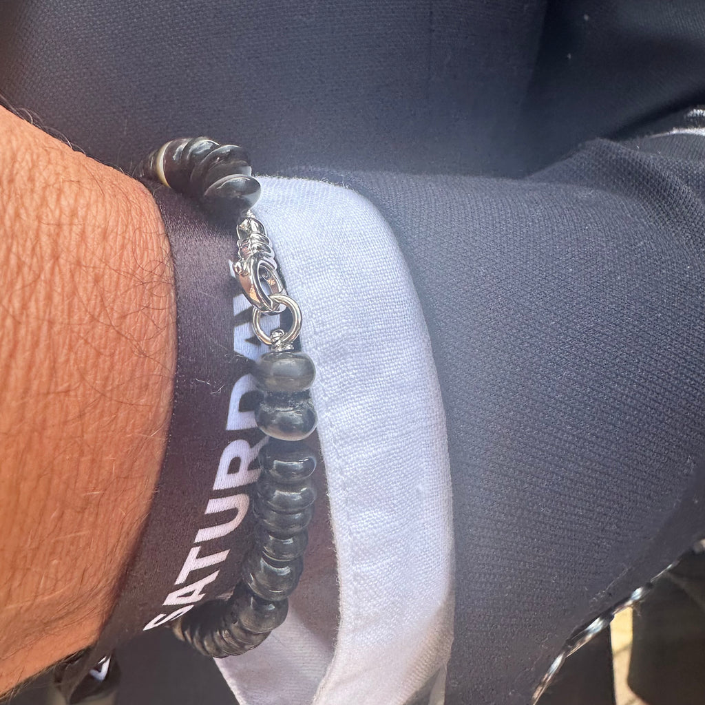 MEN'S  BLACK PEARL BEADED BRACELET