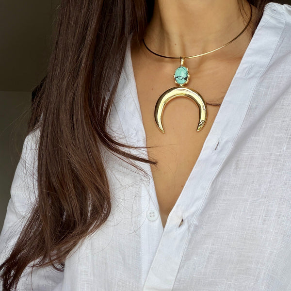 SOFIA TURQUOISE DOUBLE CRESCENT NECKLACE