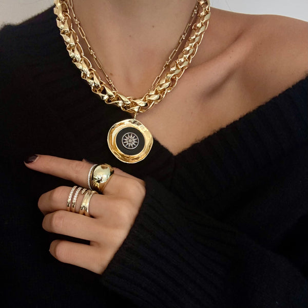 SKYLAR ENAMEL PINWHEEL DOUBLE DISC NECKLACE