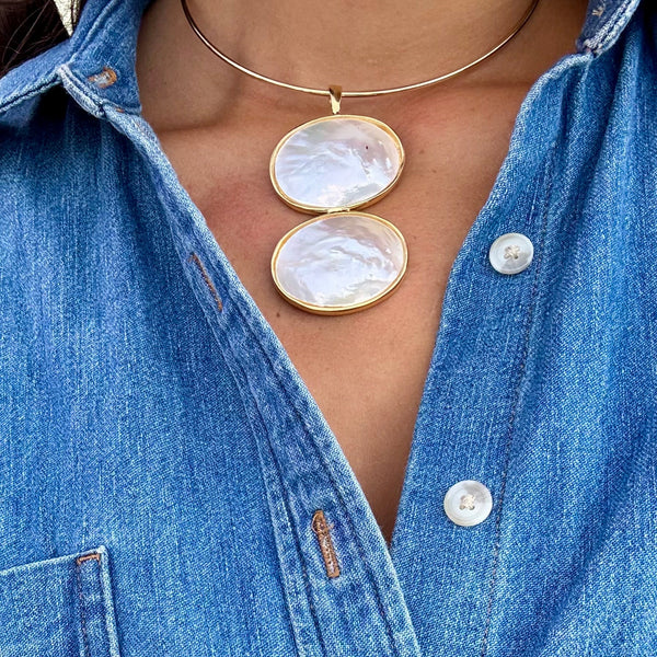 LUCY DOUBLE MOTHER OF PEARL DROP PENDANT