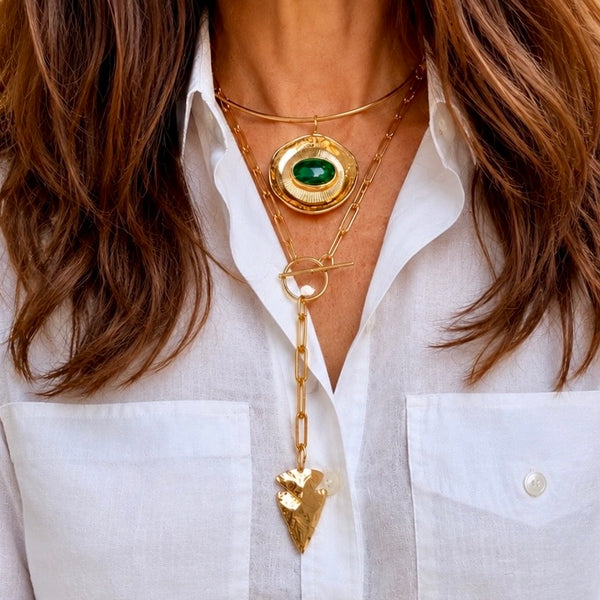 BLAIR FLUTED MALACHITE DISC  NECKLACE