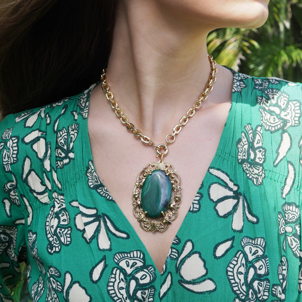 BEA FILAGREE MALACHITE STATEMENT  NECKLACE
