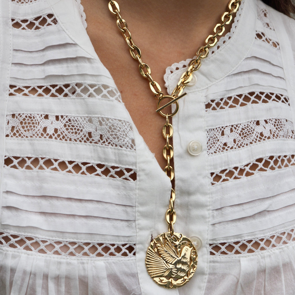 GRACE DOVE DISC PENDANT NECKLACE