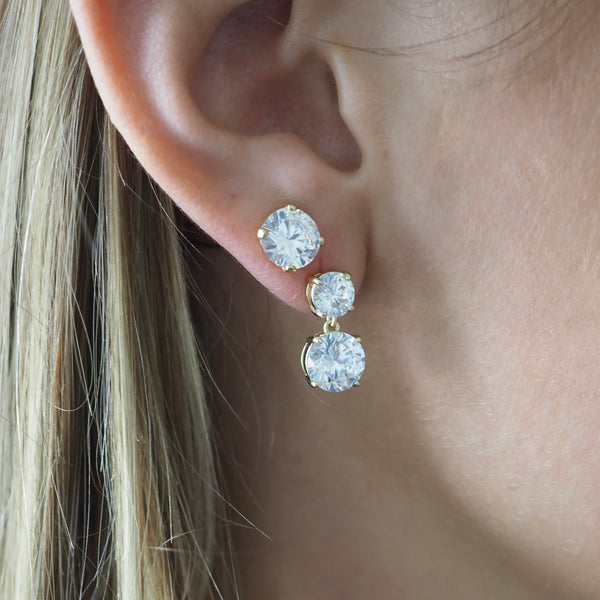 STEVIE CZ DOUBLE DROP EARRINGS