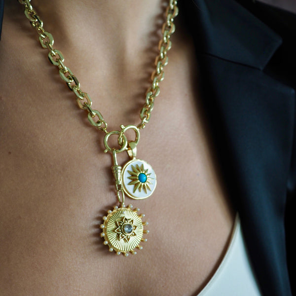 SABRINA DOUBLE  DISC DROP  PENDANT NECKLACE