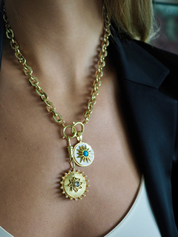 SABRINA DOUBLE  DISC DROP  PENDANT NECKLACE