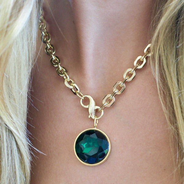 NILI EMERALD DISC STATEMENT NECKLCE