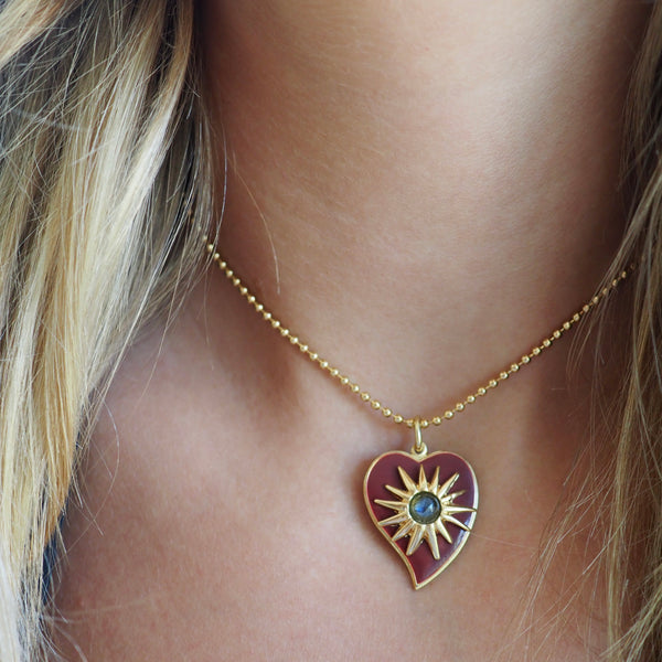 ILSA POINTED 1" ENAMEL HEART  BURST NECKLACE