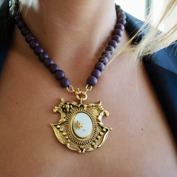 RAQUEL DOUBLE STAR  SHIELD STATEMENT NECKLACE