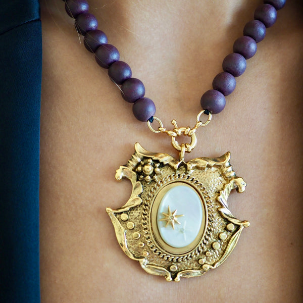 RAQUEL DOUBLE STAR  SHIELD STATEMENT NECKLACE